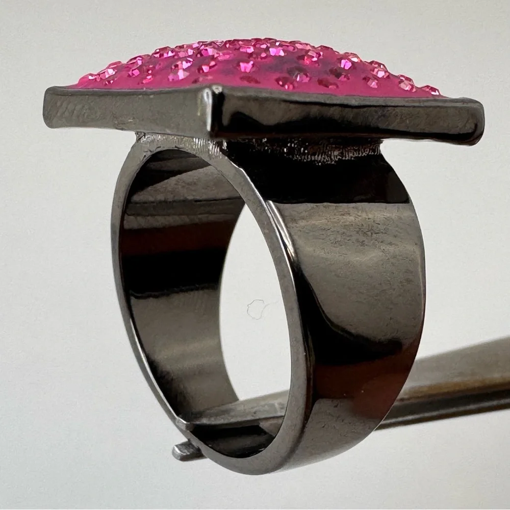 Pink Crystal Ombre Statement Ring Dark Gunmetal Tone Bold Square Ring